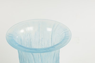 Lot 22 - A RENE LALIQUE OPALESCENT AND BLUE STAINED 'EUCALYPTUS' FLARED NECK GLASS VASE