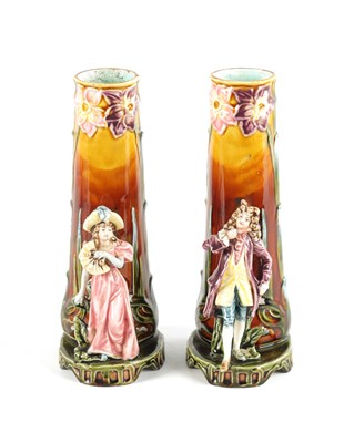 Lot 47 - A PAIR OF 19TH CENTURY MAJOLICA FIGURAL VASES