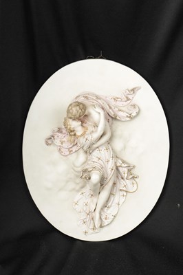 Lot 60 - A GERMAN BISQUE PORCELAIN OVAL WALL PLAQUE