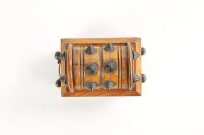 Lot 289 - A 19TH CENTURY MATCH HOLDER FORMED ASD A STUDDED CASKET