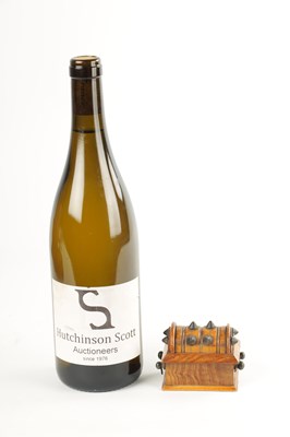 Lot 289 - A 19TH CENTURY MATCH HOLDER FORMED ASD A STUDDED CASKET