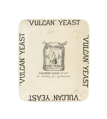 Lot 51 - AN UNUSUAL 19TH CENTURY CREAM GLAZED STONEWARE “VULCAN YEAST“ DISH