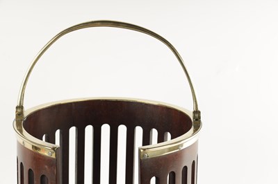 Lot 888 - A GEORGE III BRASS BOUND MAHOGANY OPENWORK SLATTED PLATE BUCKET