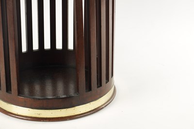 Lot 888 - A GEORGE III BRASS BOUND MAHOGANY OPENWORK SLATTED PLATE BUCKET