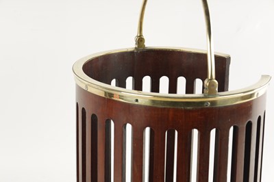 Lot 888 - A GEORGE III BRASS BOUND MAHOGANY OPENWORK SLATTED PLATE BUCKET