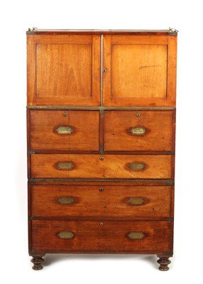 Lot 883 - A RARE EARLY 19TH CENTURY ENGLISH CAMPAIGN CHEST WITH FOLDING TOP SECTION