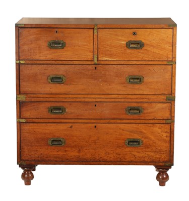 Lot 854 - AN EARLY 19TH CENTURY CAMPAIGN CHEST WITH SECRETAIRE TOP DRAWER