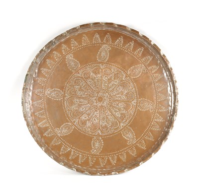 Lot 153 - A LARGE 19TH CENTURY INDIAN  EMBOSSED COPPER TRAY