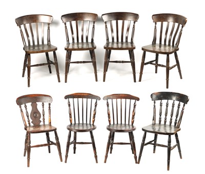 Lot 314 - A MATCHED SET OF FOUR 19TH-CENTURY AND FOUR MODERN FRUITWOOD KITCHEN CHAIRS