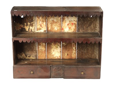 Lot 369 - A SET OF 18TH CENTURY OAK HANGING SHELVES OF SMALL SIZE