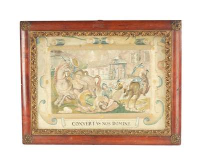 Lot 611 - A 19TH CENTURY SILK NEEDLEWORK PICTURE, TITLED ’CONVERTAS NOS DOMINE ‘