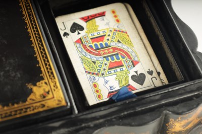 Lot 360 - A GOOD 19TH CENTURY PAPIER MACHE GAMES BOX