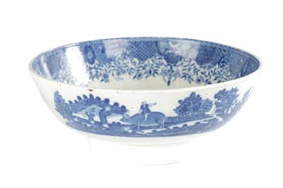 Lot 75 - A 19TH CENTURY ENGLISH BLUE AND WHITE WILLOW PATTERN BOWL