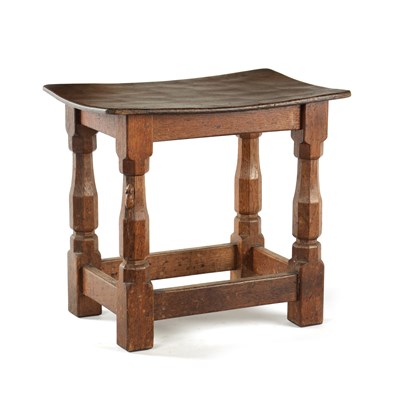 Lot 946 - A ROBERT ‘MOUSEMAN’ THOMPSON ADZED OAK JOINT STOOL