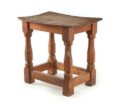 Lot 1013 - A ROBERT ‘MOUSEMAN’ THOMPSON ADZED OAK JOINT STOOL