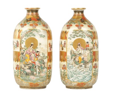 Lot 157 - A FINE PAIR OF JAPANESE MEIJI PERIOD SATSUMA CABINET VASES