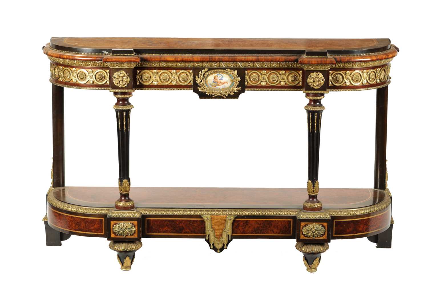 Lot 903 - A FINE 19TH CENTURY FRENCH AMBOYNA AND KINGWOOD ORMOLU MOUNTED SIDE TABLE