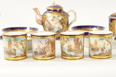 Lot 64 - A FINE 18TH CENTURY SEVRES RICHLY GILT AND ROYAL BLUE GROUND ELEVEN-PIECE CABINET SERVICE