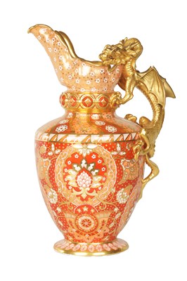 Lot 57 - AN IMPRESSIVE 19TH CENTURY SPODE RICHLY GILT AND RUST RED DOUBLE DRAGON HANDLED EWER OF LARGE SIZE