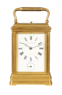 Lot 698 - A 19TH CENTURY FRENCH GILT BRASS GORGE CASE STRIKING AND REPEATING CARRIAGE CLOCK WITH ALARM