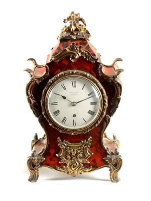 Lot 720 - VULLIAMY LONDON NO. 1340. A FINE 19TH CENTURY ENGLISH FUSEE ORMOLU MOUNTED  BOULLE STYLE RED TORTOISESHELL MANTEL-CLOCK