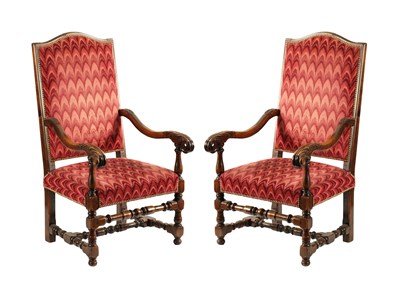 Lot 240 - A PAIR OF LATE 19TH CENTURY LOUIS XVI STYLE WALNUT ARMCHAIRS