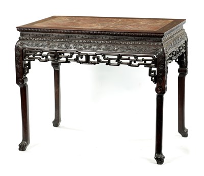 Lot 107 - A FINE 19TH CENTURY CHINESE CARVED HARDWOOD CENTRE TABLE