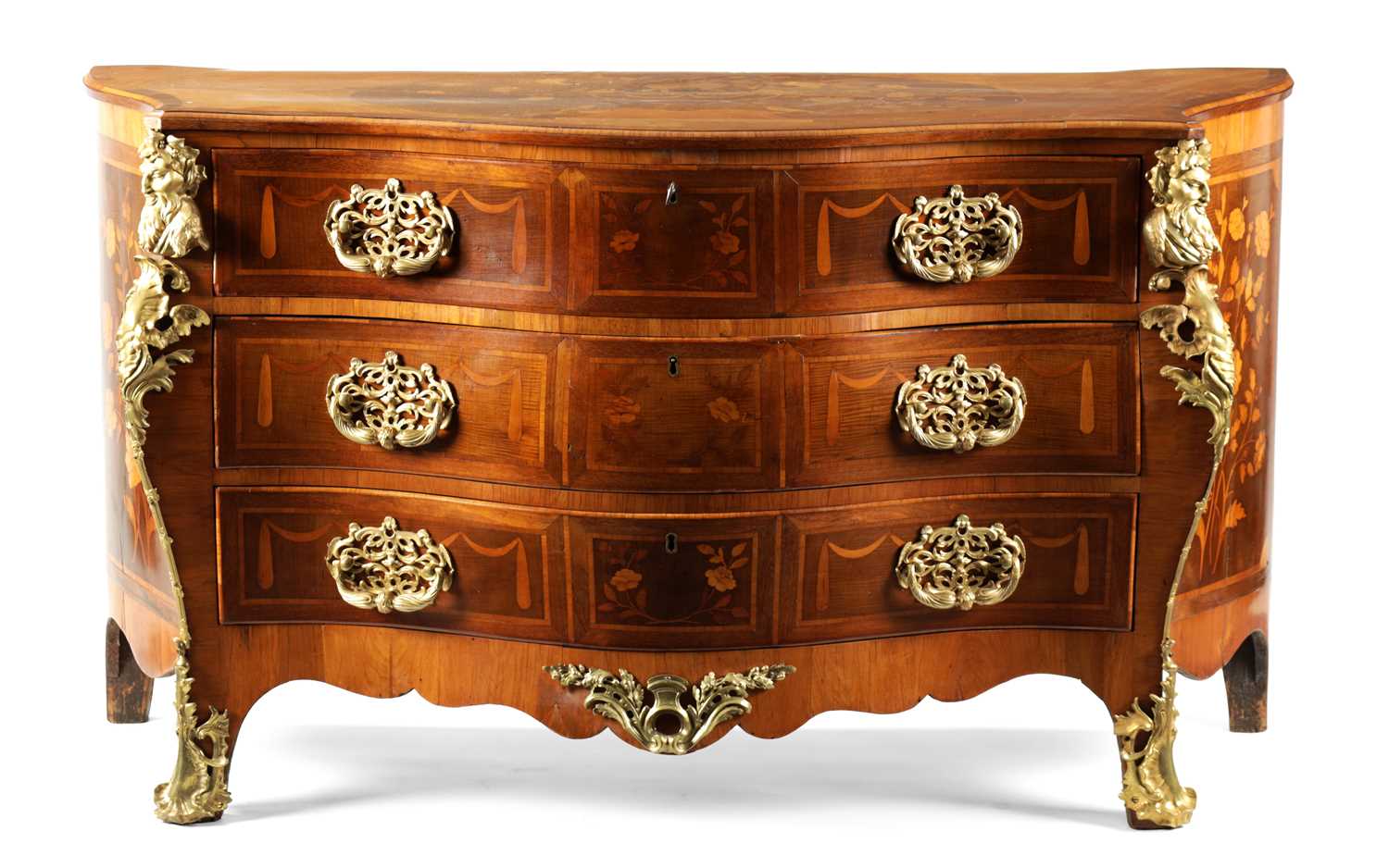 Lot 1450 - A FINE GEORGE II ENGLISH MARQUETRY COMMODE IN THE MANNER OF HENRY HILL