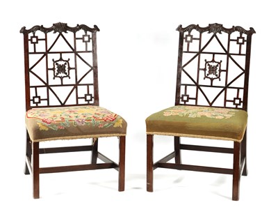 Lot 968 - A PAIR OF 19TH CENTURY CHINESE CHIPPENDALE STYLE MAHOGANY SIDE CHAIRS