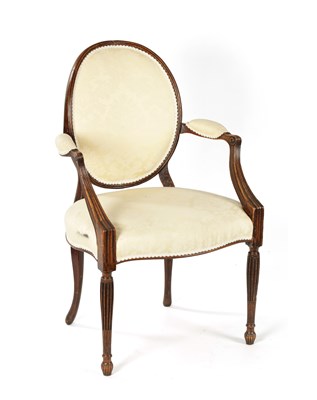 Lot 825 - A GEORGE III HEPPLEWHITE DESIGN UPHOLSTERED MAHOGANY ARMCHAIR