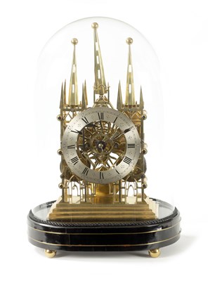 Lot 699 - ATT. TO SMITHS, CLERKENWELL. A MID 19TH CENTURY ‘LICHFIELD CATHEDRAL’ DOUBLE FUSEE SKELETON CLOCK