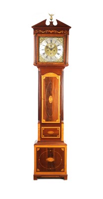 Lot 668 - WILLIAM EDWARDS, DUBLIN. A GEORGE III IRISH MAHOGANY AND SATINWOOD INLAID LONGCASE CLOCK