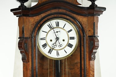 Lot 1333 - A LATE 19TH CENTURY BURR WALNUT AND EBONISED DOUBLE WEIGHT VIENNA STYLE REGULATOR WALL CLOCK