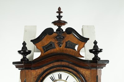 Lot 1333 - A LATE 19TH CENTURY BURR WALNUT AND EBONISED DOUBLE WEIGHT VIENNA STYLE REGULATOR WALL CLOCK