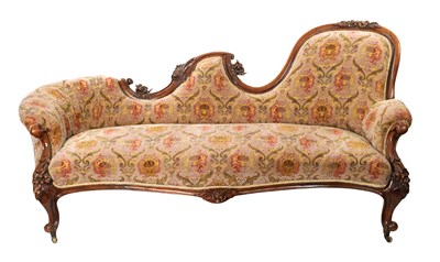 Lot 303 - A VICTORIAN CARVED MAHOGANY CHAISE LOUNGE