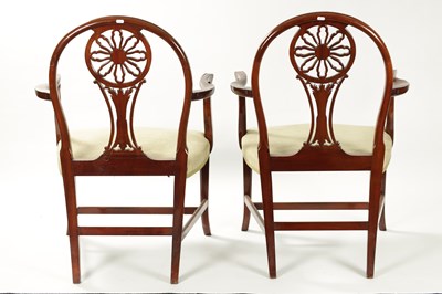 Lot 1386 - A PAIR OF 19TH CENTURY HEPPLEWHITE STYLE MAHOGANY ARMCHAIRS