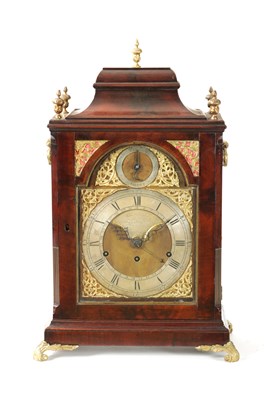 Lot 659 - JOHN TAYLOR, LONDON. A GEORGE III FIGURED MAHOGANY QUARTER CHIMING BRACKET CLOCK