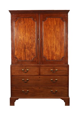 Lot 1011 - A GEORGE III MAHOGANY LINEN PRESS