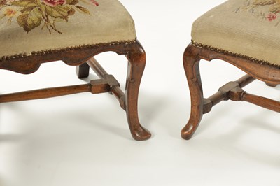 Lot 1409 - A MATCHED PAIR OF GEORGE I WALNUT SIDE CHAIRS OF SMALL SIZE
