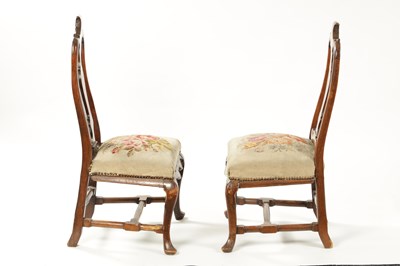 Lot 1409 - A MATCHED PAIR OF GEORGE I WALNUT SIDE CHAIRS OF SMALL SIZE