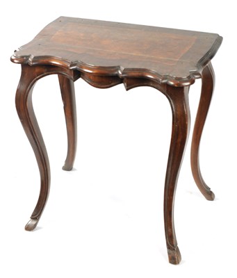 Lot 119 - A 19TH CENTURY FIGURED WALNUT SERPENTINE FRONTED SIDE TABLE