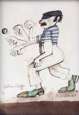 Lot 376 - AN INK DRAWING BY GRAHAM CLARKE of a cricketer...