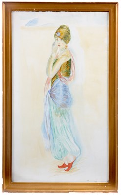 Lot 379 - A LARGE ART DECO WATERCOLOUR of a young woman...