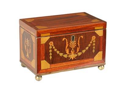 Lot 364 - A GOOD REGENCY INLAID MAHOGANY TEA CADDY