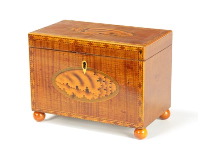 Lot 350 - A GEORGE III INLAID MAHOGANY TEA CADDY