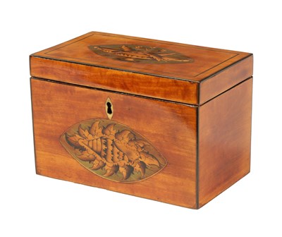 Lot 357 - A GEORGE III INLAID SATINWOOD TEA CADDY