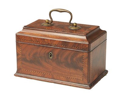 Lot 346 - A GOOD GEORGE III INLAID MAHOGANY AND STRUNG TEA CADDY