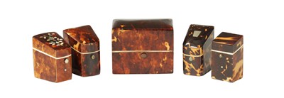 Lot 342 - A COLLECTION OF FOUR 19TH CENTURY TORTOISESHELL AND MOTHER OF PEARL NEEDLE CASES