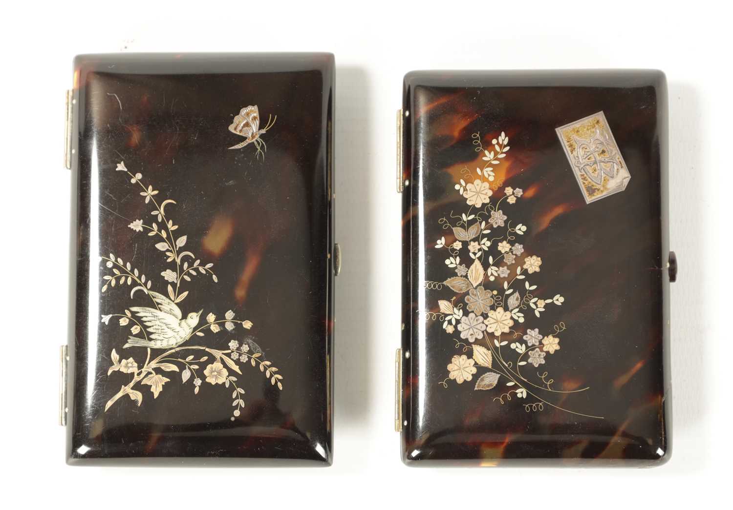 Lot 383 - TWO 19TH CENTURY TORTOISESHELL SILVER INLAID