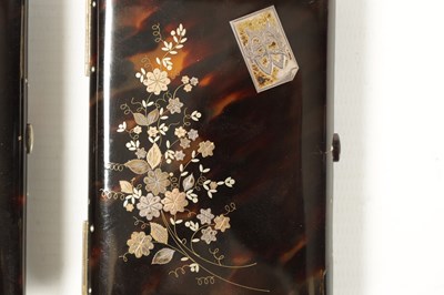 Lot 383 - TWO 19TH CENTURY TORTOISESHELL SILVER INLAID NOTE CASES